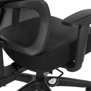 Black Vertical Matrix Back and Black Fabric Seat Manager's Chair with Height Adjustable Back, Self-Adjusting Lumbar Support, Height Adjustable Arms, and Black Nylon Base