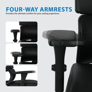 Manager’s Chair with Silver Ion Technology Dillon Black Seat and Back, Height Adjustable Ratchet Back, Self Adjusting Lumbar Support, 4-Way Adjustable Arms, Adjustable Headrest and Polished Aluminum Base