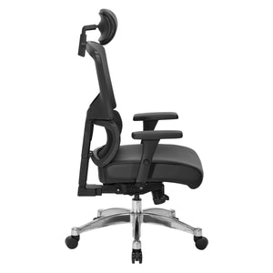 Manager’s Chair with Silver Ion Technology Dillon Black Seat and Back, Height Adjustable Ratchet Back, Self Adjusting Lumbar Support, 4-Way Adjustable Arms, Adjustable Headrest and Polished Aluminum Base