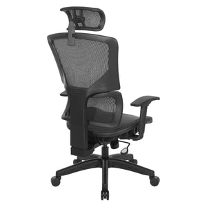 Black Vertical Matrix Seat and Back Manager's Chair with Height Adjustable Back, Self-Adjusting Lumbar Support, Height Adjustable Arms, 2-Way Adjustable Headrest, and Black Nylon Base