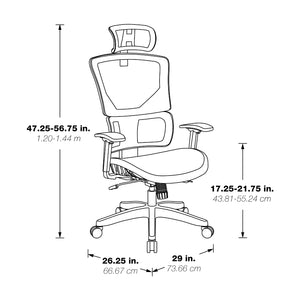 Black Vertical Matrix Seat and Back Manager's Chair with Height Adjustable Back, Self-Adjusting Lumbar Support, Height Adjustable Arms, 2-Way Adjustable Headrest, and Black Nylon Base