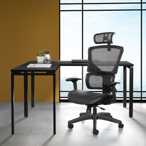 Black Vertical Matrix Seat and Back Manager's Chair with Height Adjustable Back, Self-Adjusting Lumbar Support, Height Adjustable Arms, 2-Way Adjustable Headrest, and Black Nylon Base