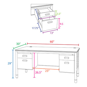 Mesa Metal Double Pedestal Teacher's Desk, 60" x 30"