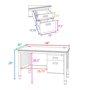 Mesa Metal Single Pedestal Teacher's Desk, 48" x 30"