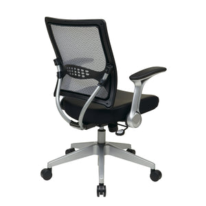 Light Air Grid® Back Manager's Chair with Black Bonded Leather Seat, 2-to-1 Synchro Tilt, Flip Arms and Angled Platinum Finished Nylon Base
