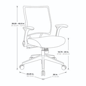 Light Air Grid® Back Manager's Chair with Black Bonded Leather Seat, 2-to-1 Synchro Tilt, Flip Arms and Angled Platinum Finished Nylon Base