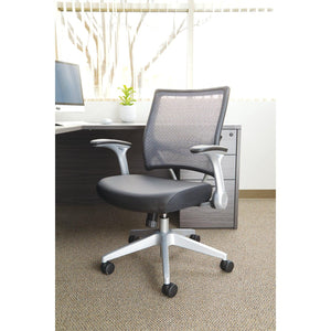 Light Air Grid® Back Manager's Chair with Black Bonded Leather Seat, 2-to-1 Synchro Tilt, Flip Arms and Angled Platinum Finished Nylon Base