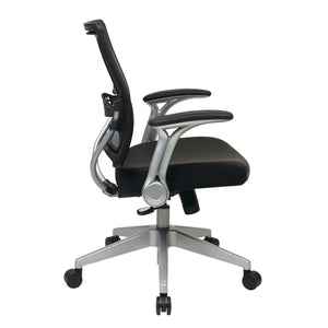 Light Air Grid® Back Manager's Chair with Black Bonded Leather Seat, 2-to-1 Synchro Tilt, Flip Arms and Angled Platinum Finished Nylon Base