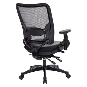 Professional Dual Function Ergonomic Dark Air Grid® Back and Leather Seat Manager's Chair with Adjustable Arms, Adjustable Lumbar and Industrial Steel Finish Base