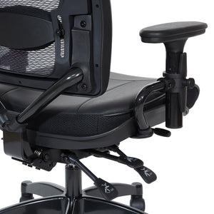 Professional Dual Function Ergonomic Dark Air Grid® Back and Leather Seat Manager's Chair with Adjustable Arms, Adjustable Lumbar and Industrial Steel Finish Base