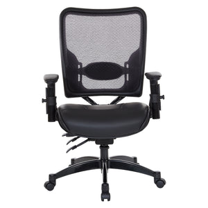 Professional Dual Function Ergonomic Dark Air Grid® Back and Leather Seat Manager's Chair with Adjustable Arms, Adjustable Lumbar and Industrial Steel Finish Base