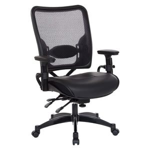 Professional Dual Function Ergonomic Dark Air Grid® Back and Leather Seat Manager's Chair with Adjustable Arms, Adjustable Lumbar and Industrial Steel Finish Base