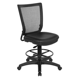 Soft PU Padded Back Frame Drafting Chair with ProGrid® Mesh Back and Adjustable Footring, 7.5" Intermediate Cylinder Travel, Silver Ion Technology Dillon Seat