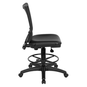 Soft PU Padded Back Frame Drafting Chair with ProGrid® Mesh Back and Adjustable Footring, 7.5" Intermediate Cylinder Travel, Silver Ion Technology Dillon Seat