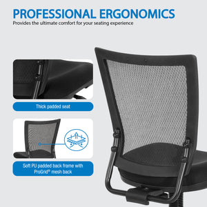 Soft PU Padded Back Frame Drafting Chair with ProGrid® Mesh Back and Adjustable Footring, 10" Full Cylinder Travel, FreeFlex® II Coal Padded Fabric Seat