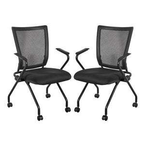 Soft Frame PU Padded ProGrid® Back Folding/Nesting Chair with Arms, FreeFlex® II Coal Padded Fabric Seat (2-Pack)