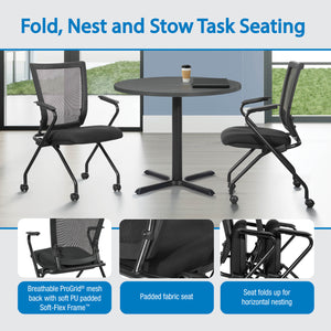 Soft Frame PU Padded ProGrid® Back Folding/Nesting Chair with Arms, FreeFlex® II Coal Padded Fabric Seat (2-Pack)