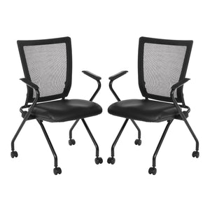 Soft PU Padded ProGrid® Back Folding/Nesting Chair with Arms, Dillon Black Padded Seat (2-Pack)