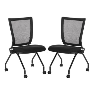 Soft PU Padded ProGrid® Back Armless Folding/Nesting Chair, FreeFlex® II Coal Padded Fabric Seat (2-Pack)