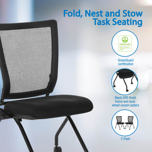Soft PU Padded ProGrid® Back Armless Folding/Nesting Chair, FreeFlex® II Coal Padded Fabric Seat (2-Pack)