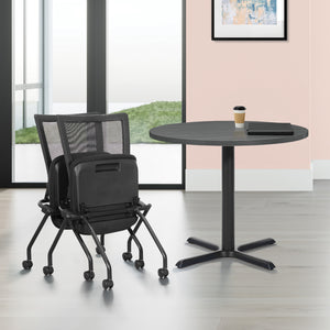 Soft PU Padded ProGrid® Back Armless Folding/Nesting Chair, FreeFlex® II Coal Padded Fabric Seat (2-Pack)