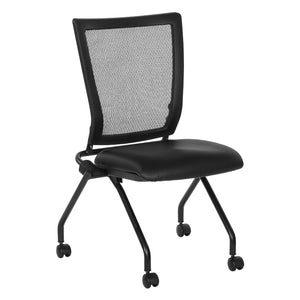 Soft PU Padded ProGrid® Back Armless Folding/Nesting Chair, Dillon Black Padded Seat (2-Pack)