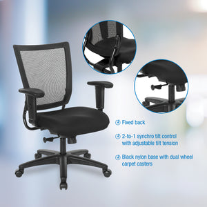 Soft Frame Task Chair with 2-to-1 Synchro Tilt Control, ProGrid Mesh Back and Padded Fabric Seat