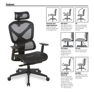 Manager's Chair with Headrest, Breathable Black Mesh Seat and Back