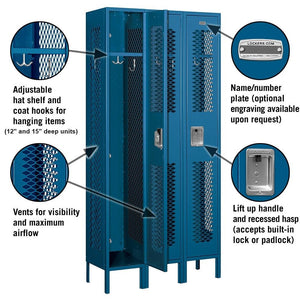 12" Wide Single Tier Vented Metal Locker, 3 Wide, 6 Feet High, Assembled