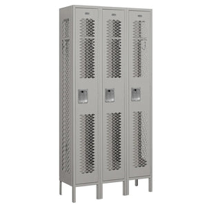 12" Wide Single Tier Vented Metal Locker, 3 Wide, 6 Feet High, Assembled