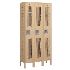 12" Wide Single Tier Vented Metal Locker, 3 Wide, 6 Feet High, Assembled