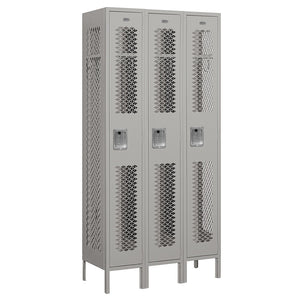 12" Wide Single Tier Vented Metal Locker, 3 Wide, 6 Feet High, Assembled
