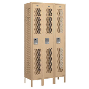 12" Wide Single Tier Vented Metal Locker, 3 Wide, 6 Feet High, Assembled
