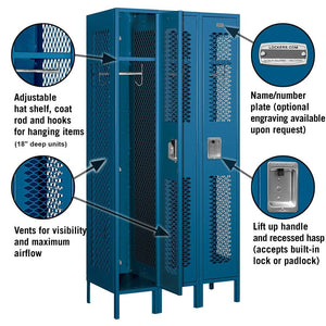 12" Wide Single Tier Vented Metal Locker, 3 Wide, 6 Feet High, Assembled
