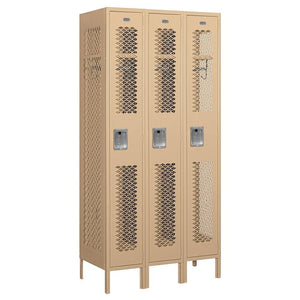 12" Wide Single Tier Vented Metal Locker, 3 Wide, 6 Feet High, Assembled