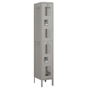 12" Wide Double Tier Vented Metal Locker, 1 Wide, 6 Feet High, Assembled