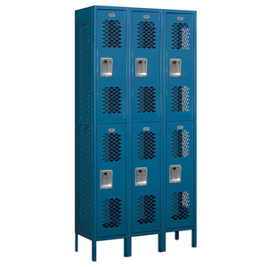 12" Wide Double Tier Vented Metal Locker, 3 Wide, 6 Feet High, Assembled