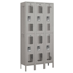 12" Wide Double Tier Vented Metal Locker, 3 Wide, 6 Feet High, Assembled