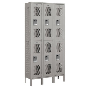 12" Wide Double Tier Vented Metal Locker, 3 Wide, 6 Feet High, Assembled