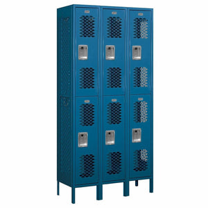 12" Wide Double Tier Vented Metal Locker, 3 Wide, 6 Feet High, Assembled