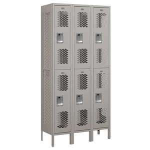12" Wide Double Tier Vented Metal Locker, 3 Wide, 6 Feet High, Assembled