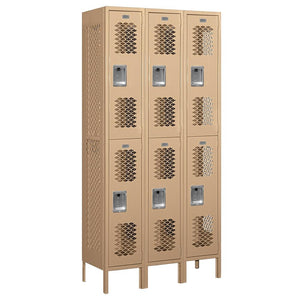 12" Wide Double Tier Vented Metal Locker, 3 Wide, 6 Feet High, Assembled