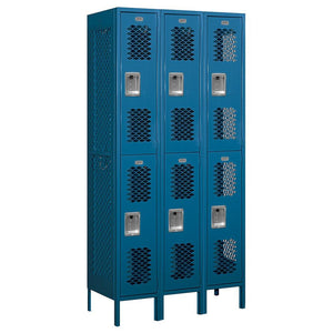 12" Wide Double Tier Vented Metal Locker, 3 Wide, 6 Feet High, Assembled
