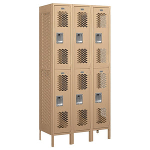 12" Wide Double Tier Vented Metal Locker, 3 Wide, 6 Feet High, Assembled