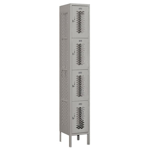 12" Wide Four Tier Vented Metal Locker, 1 Wide, 6 Feet High, Assembled