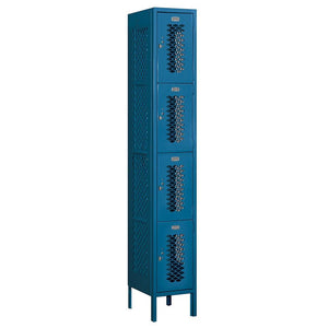 12" Wide Four Tier Vented Metal Locker, 1 Wide, 6 Feet High, Assembled