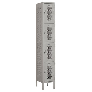 12" Wide Four Tier Vented Metal Locker, 1 Wide, 6 Feet High, Assembled