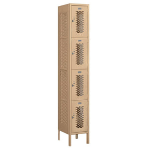 12" Wide Four Tier Vented Metal Locker, 1 Wide, 6 Feet High, Assembled