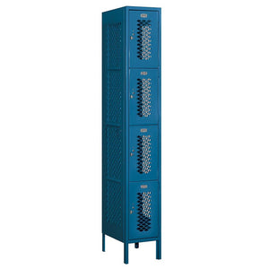 12" Wide Four Tier Vented Metal Locker, 1 Wide, 6 Feet High, Assembled