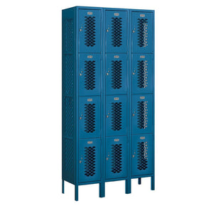 12" Wide Four Tier Vented Metal Locker, 3 Wide, 6 Feet High, Assembled
